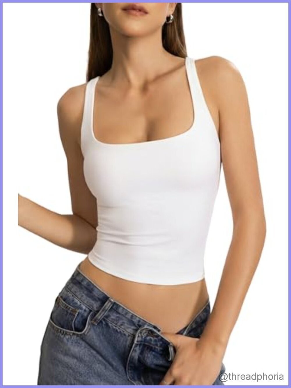 Square Neck Tank Top with Built in Bra Double Layer Workout Top